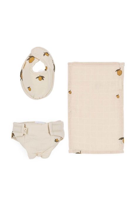 Дитячий комплект: пелюшка, слюнявчик і хустка Konges Sl?jd колір бежевий Дитячий комплект: пелюшка, слюнявчик і хустка Konges Sl?jd колір бежевий