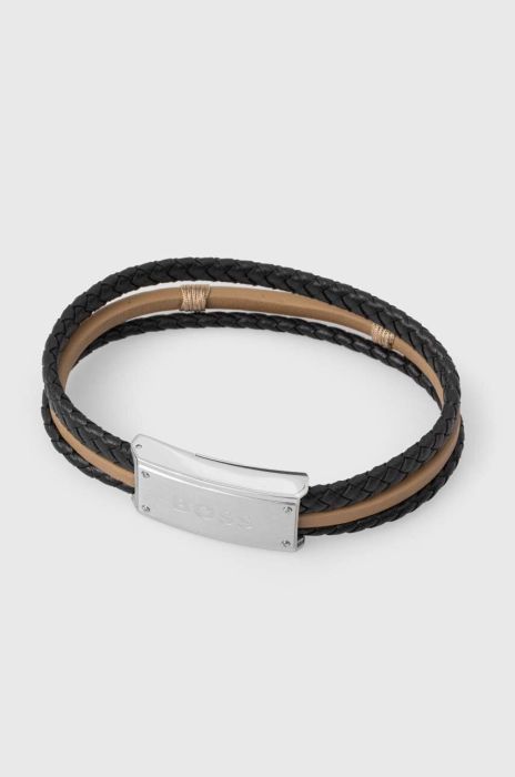 Шкіряний браслет BOSS чоловіча колір чорний (3378809)