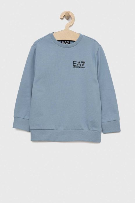 Дитяча бавовняна кофта EA7 Emporio Armani з принтом колір блакитний Дитяча бавовняна кофта EA7 Emporio Armani з принтом колір блакитний