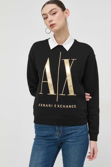 Бавовняна кофта Armani Exchange жіноча колір чорний з аплікацією (2956851) Бавовняна кофта Armani Exchange жіноча колір чорний з аплікацією (2956851)