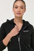 Кофта Armani Exchange жіноча колір чорний з капюшоном з аплікацією (3348253)
