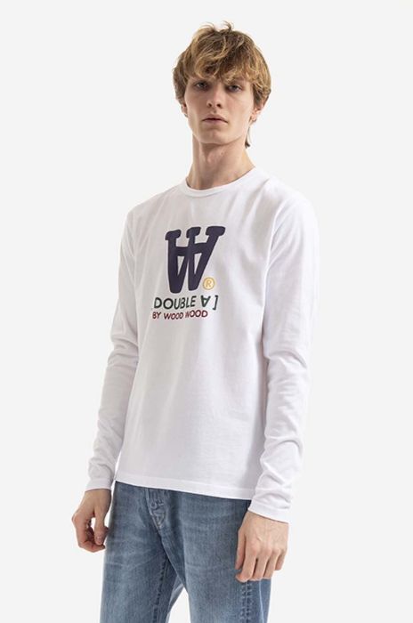 Бавовняний лонгслів Wood Wood Mel колір білий з принтом 10285402.2323-WHITE Бавовняний лонгслів Wood Wood Mel колір білий з принтом 10285402.2323-WHITE