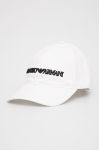 Бавовняна кепка Emporio Armani колір білий з аплікацією Бавовняна кепка Emporio Armani колір білий з аплікацією