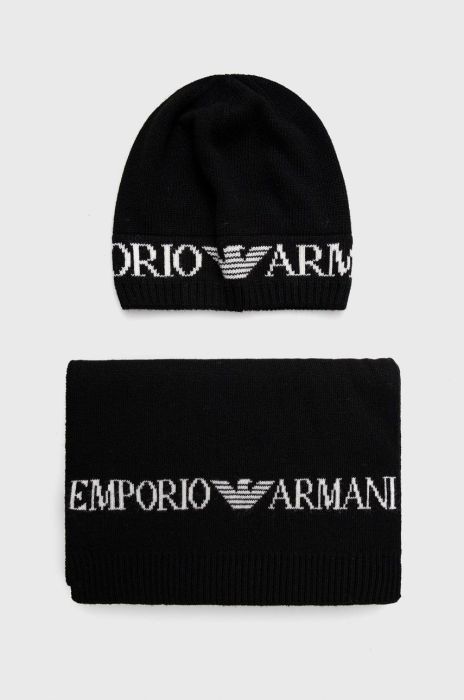 Шапка та шарф з домішкою вовни Emporio Armani колір чорний (2592253) Шапка та шарф з домішкою вовни Emporio Armani колір чорний (2592253)