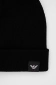 Шапка з домішкою вовни Emporio Armani колір чорний з товстого трикотажу Шапка з домішкою вовни Emporio Armani колір чорний з товстого трикотажу