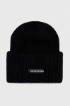 Вовняна шапка Emporio Armani колір чорний з товстого трикотажу вовна Вовняна шапка Emporio Armani колір чорний з товстого трикотажу вовна