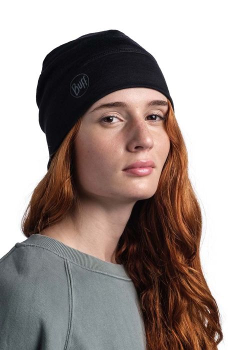 Шапка Buff Merino Lightweight колір чорний з тонкого трикотажу вовна Шапка Buff Merino Lightweight колір чорний з тонкого трикотажу вовна