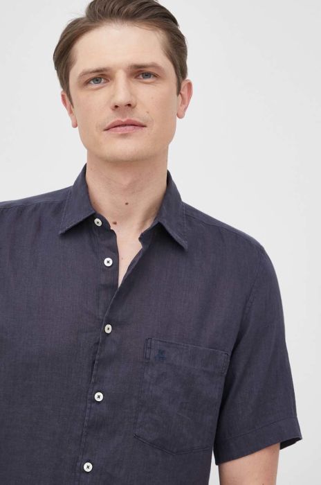 Сорочка з льону Marc O'Polo чоловіча колір синій regular класичний комір Сорочка з льону Marc O'Polo чоловіча колір синій regular класичний комір