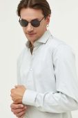 Бавовняна сорочка HUGO чоловіча колір зелений slim з італійським коміром Бавовняна сорочка HUGO чоловіча колір зелений slim з італійським коміром