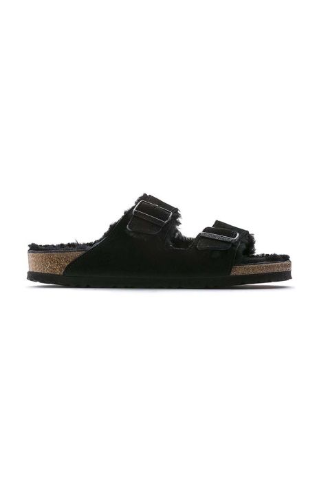 Замшеві тапочки Birkenstock Arizona Shearling чоловічі колір чорний Regular Width 752661.BLK-BLACK Замшеві тапочки Birkenstock Arizona Shearling чоловічі колір чорний Regular Width 752661.BLK-BLACK