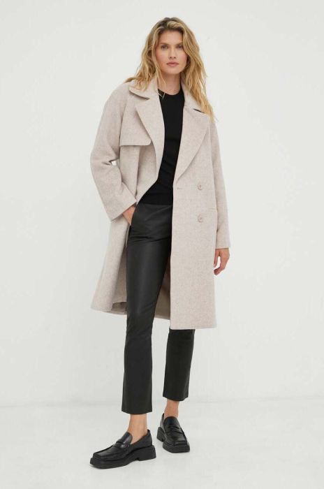 Вовняне пальто 2NDDAY Livia колір рожевий перехідне двобортне Вовняне пальто 2NDDAY Livia колір рожевий перехідне двобортне