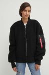 Куртка-бомбер Alpha Industries Ma-1 Teddy жіночий колір чорний перехідна oversize 108102.03-Black Куртка-бомбер Alpha Industries Ma-1 Teddy жіночий колір чорний перехідна oversize 108102.03-Black