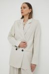 Піджак з домішкою льону Gestuz PaulaGZ колір бежевий двобортний однотонний Піджак з домішкою льону Gestuz PaulaGZ колір бежевий двобортний однотонний