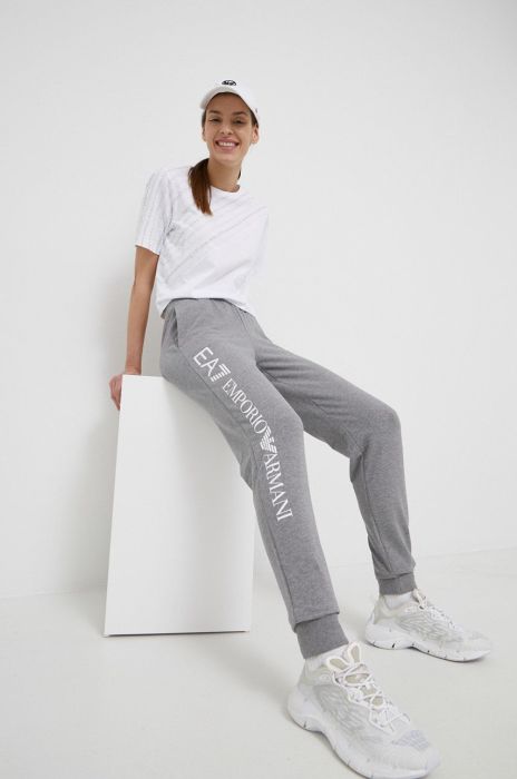 Штани EA7 Emporio Armani жіночі колір сірий гладкі Штани EA7 Emporio Armani жіночі колір сірий гладкі