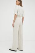 Штани з льоном Gestuz Paula колір бежевий широкі висока посадка