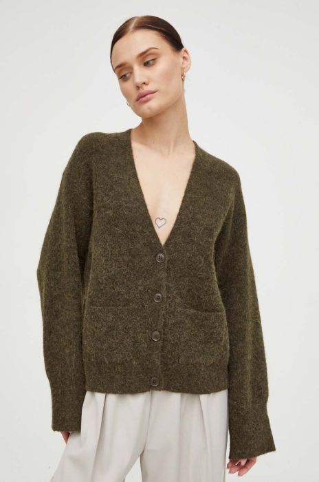 Вовняний кардиган Gestuz колір зелений легкий