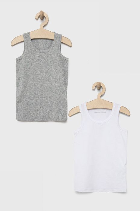 Дитячий топ United Colors of Benetton (2-pack) колір сірий однотонний Дитячий топ United Colors of Benetton (2-pack) колір сірий однотонний