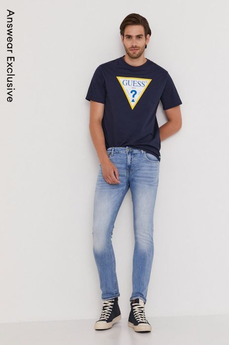 Футболка Guess чоловіча колір синій з принтом Футболка Guess чоловіча колір синій з принтом