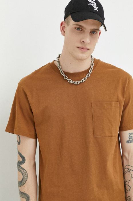 Бавовняна футболка Solid колір коричневий однотонний Бавовняна футболка Solid колір коричневий однотонний