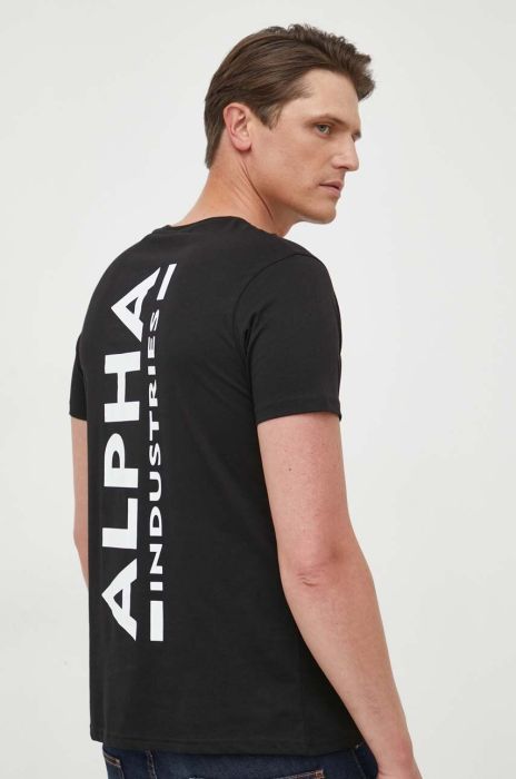 Бавовняна футболка Alpha Industries колір чорний з принтом 128507.03-black Бавовняна футболка Alpha Industries колір чорний з принтом 128507.03-black