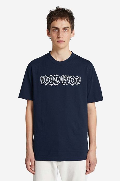 Бавовняна футболка Wood Wood Bobby Shatter Logo T-shirt колір синій з принтом 12225707.2489-NAVY Бавовняна футболка Wood Wood Bobby Shatter Logo T-shirt колір синій з принтом 12225707.2489-NAVY