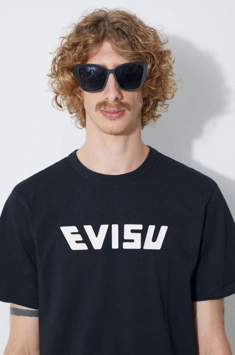 Бавовняна футболка Evisu колір чорний з принтом Бавовняна футболка Evisu колір чорний з принтом