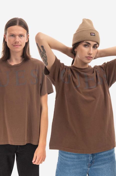 Бавовняна футболка Guess колір коричневий візерунок M2BI05.KBB50-A118 Бавовняна футболка Guess колір коричневий візерунок M2BI05.KBB50-A118