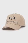 Бавовняна шапка Armani Exchange колір бежевий з аплікацією Бавовняна шапка Armani Exchange колір бежевий з аплікацією