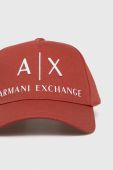 Бавовняна шапка Armani Exchange колір помаранчевий з аплікацією