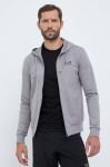 Бавовняна кофта EA7 Emporio Armani чоловіча колір сірий з капюшоном однотонна Бавовняна кофта EA7 Emporio Armani чоловіча колір сірий з капюшоном однотонна