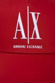 Бавовняна шапка Armani Exchange колір червоний з аплікацією Бавовняна шапка Armani Exchange колір червоний з аплікацією