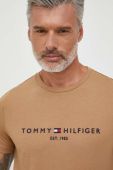 Бавовняна футболка Tommy Hilfiger колір коричневий з аплікацією