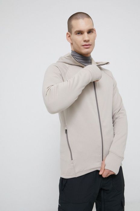 Спортивна кофта Houdini Power колір бежевий з капюшоном однотонна Спортивна кофта Houdini Power колір бежевий з капюшоном однотонна