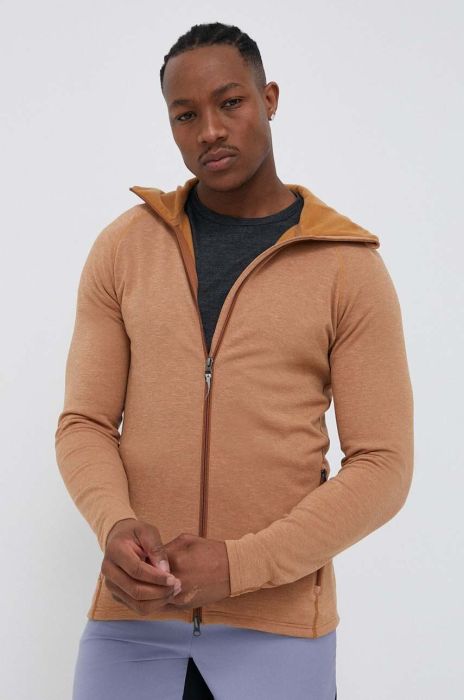 Спортивна кофта Houdini Outright колір коричневий з капюшоном меланж