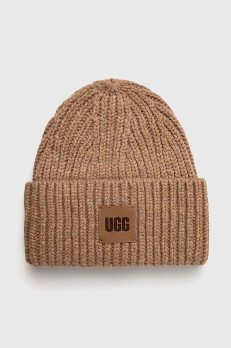 Шапка з домішкою вовни UGG колір коричневий з товстого трикотажу (3577272)
