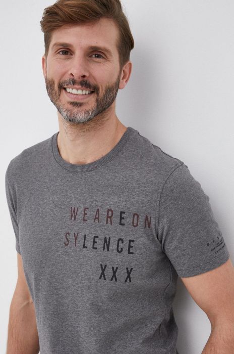 Бавовняна футболка Sisley колір сірий з принтом Бавовняна футболка Sisley колір сірий з принтом