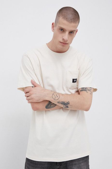 Бавовняна футболка Vans колір кремовий гладкий Бавовняна футболка Vans колір кремовий гладкий