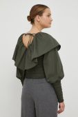Бавовняна блузка Gestuz жіноча колір зелений однотонна