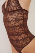 Боді women'secret колір коричневий мереживо однотонний