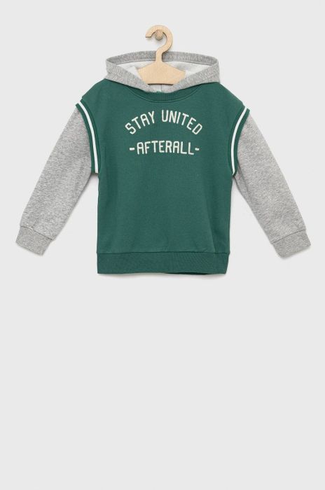Дитяча кофта United Colors of Benetton колір зелений з капюшоном візерунок
