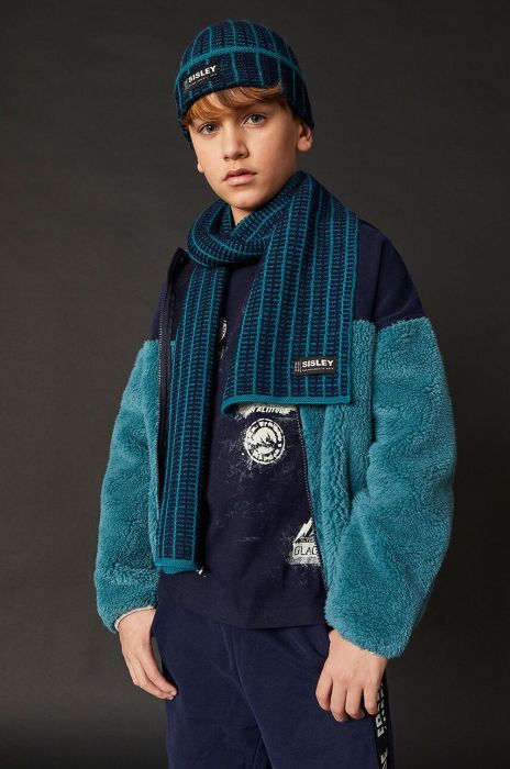 Дитяча кофта Sisley колір зелений з капюшоном однотонна Дитяча кофта Sisley колір зелений з капюшоном однотонна