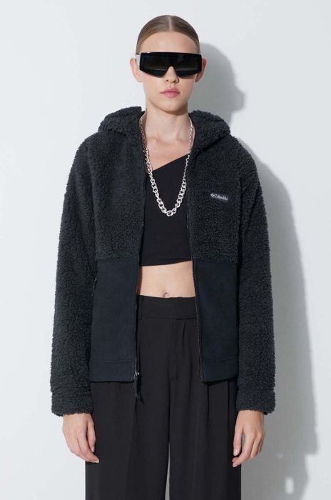 Спортивна кофта Columbia Winter Pass колір чорний з капюшоном візерунок Спортивна кофта Columbia Winter Pass колір чорний з капюшоном візерунок