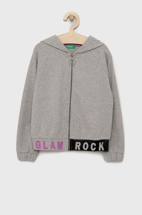 Дитяча кофта United Colors of Benetton колір сірий з капюшоном з принтом (2735601) Дитяча кофта United Colors of Benetton колір сірий з капюшоном з принтом (2735601)
