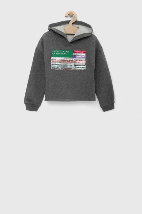 Дитяча кофта United Colors of Benetton колір сірий з капюшоном з аплікацією (2823719) Дитяча кофта United Colors of Benetton колір сірий з капюшоном з аплікацією (2823719)