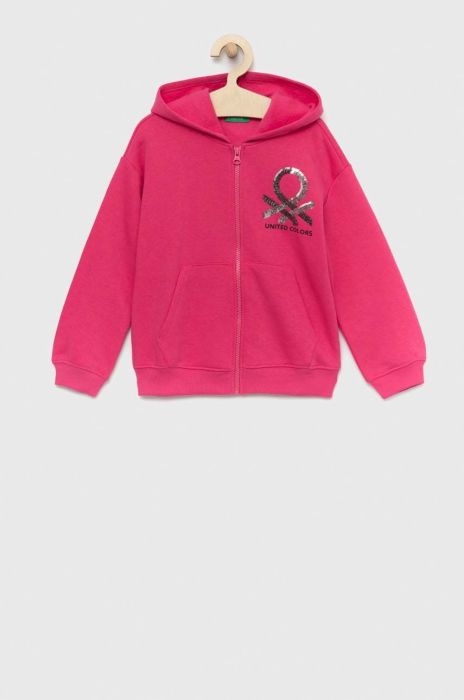 Дитяча кофта United Colors of Benetton колір рожевий з капюшоном з аплікацією (2823737) Дитяча кофта United Colors of Benetton колір рожевий з капюшоном з аплікацією (2823737)