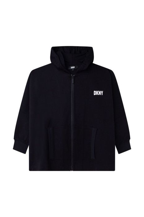 Дитяча кофта Dkny колір чорний з капюшоном з принтом (2770278) Дитяча кофта Dkny колір чорний з капюшоном з принтом (2770278)