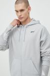 Спортивна кофта Reebok Workout Ready Thermowarm чоловіча колір сірий з капюшоном однотонна Спортивна кофта Reebok Workout Ready Thermowarm чоловіча колір сірий з капюшоном однотонна
