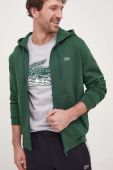 Кофта Lacoste чоловіча колір зелений з капюшоном однотонна Кофта Lacoste чоловіча колір зелений з капюшоном однотонна
