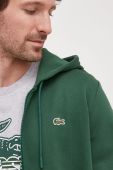 Кофта Lacoste чоловіча колір зелений з капюшоном однотонна Кофта Lacoste чоловіча колір зелений з капюшоном однотонна
