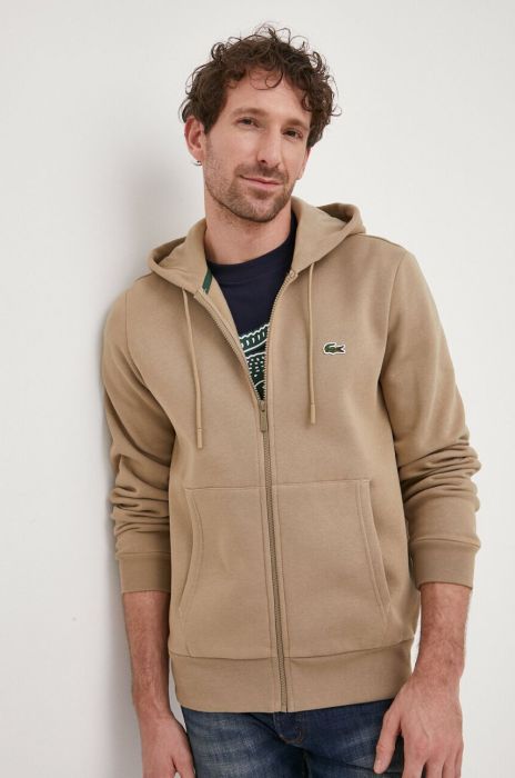 Кофта Lacoste чоловіча колір чорний з капюшоном однотонна Кофта Lacoste чоловіча колір чорний з капюшоном однотонна